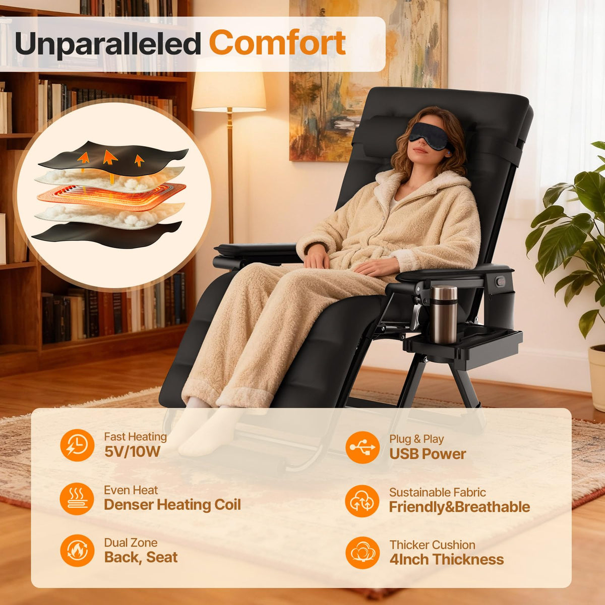 Suteck chair cushion detail highlighting 4-inch plush cushion