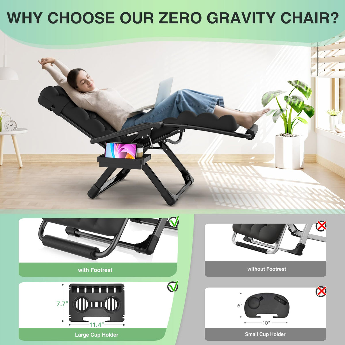 Suteck chair with large cup holder demonstrating convenient storage for drinks and essentials.