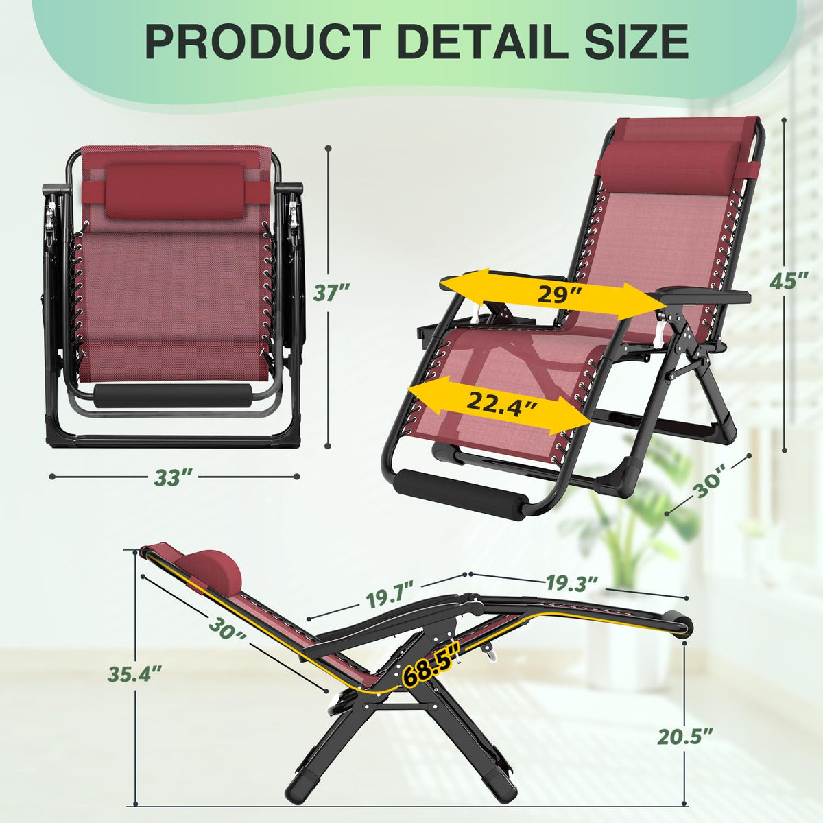 Suteck oversized zero gravity chair cushion headrest setup for added comfort.