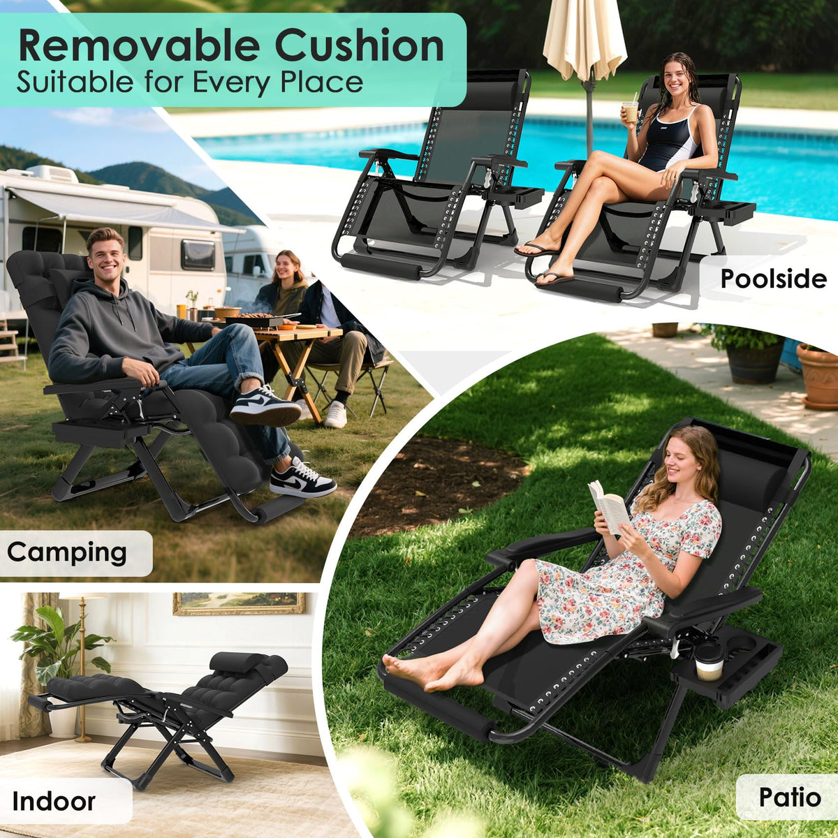 Compact foldable design makes the Suteck chair easy to carry to the yard or beach.