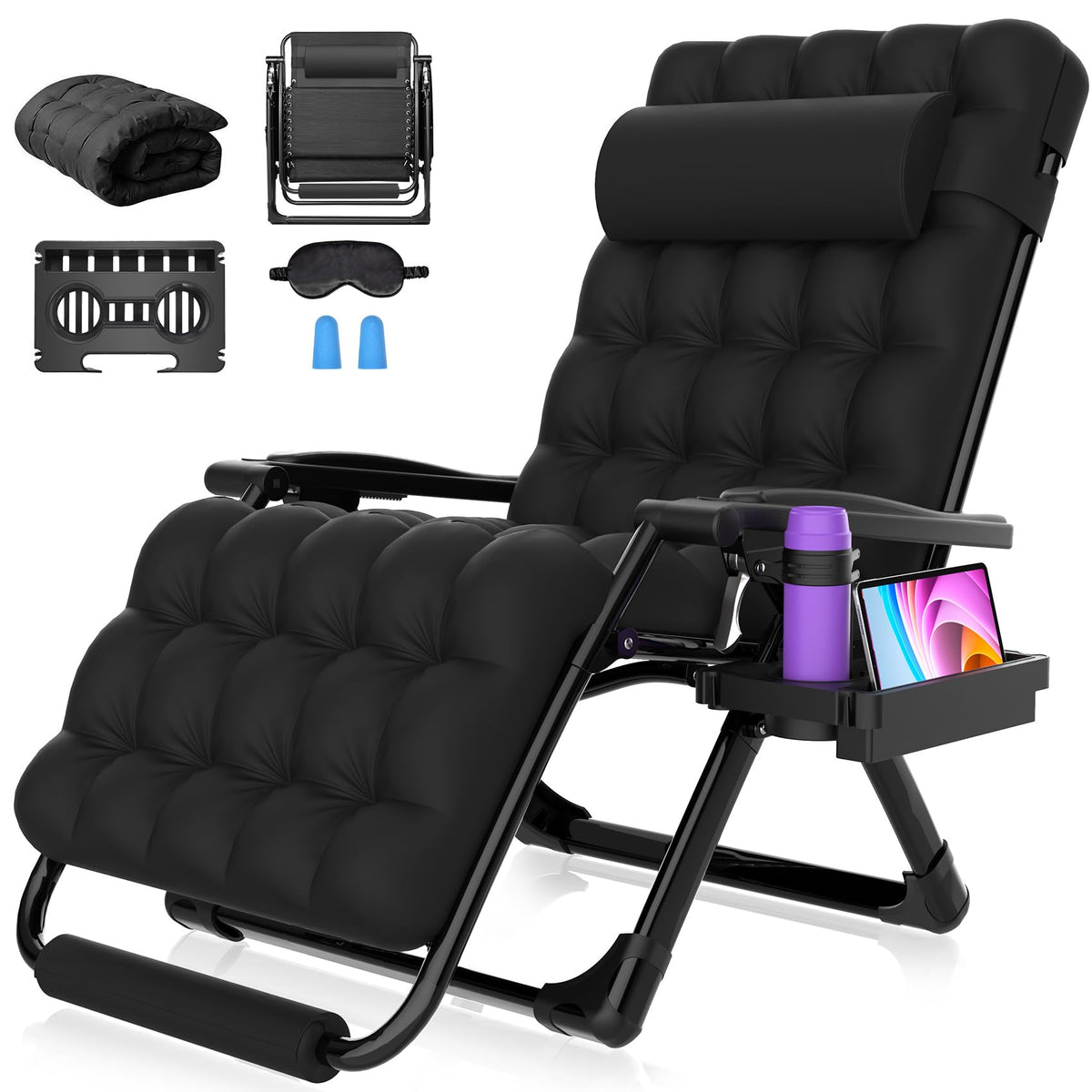 Suteck oversized zero gravity chair front view showing sturdy frame and high weight capacity for adults.