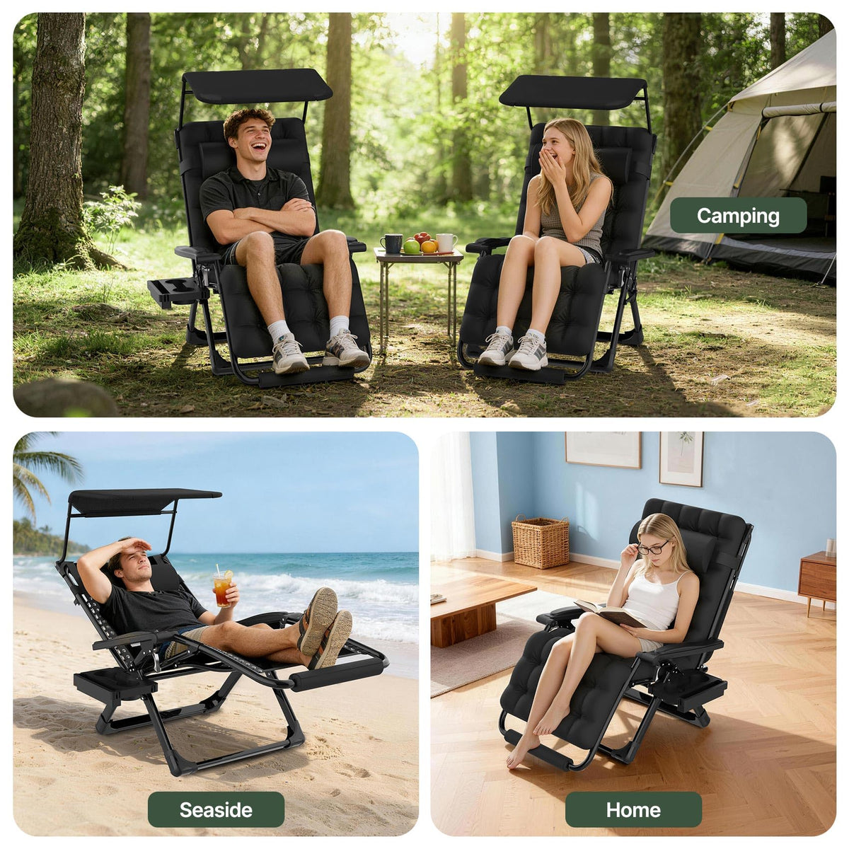 Suteck portable foldable zero gravity chair for easy setup anywhere.