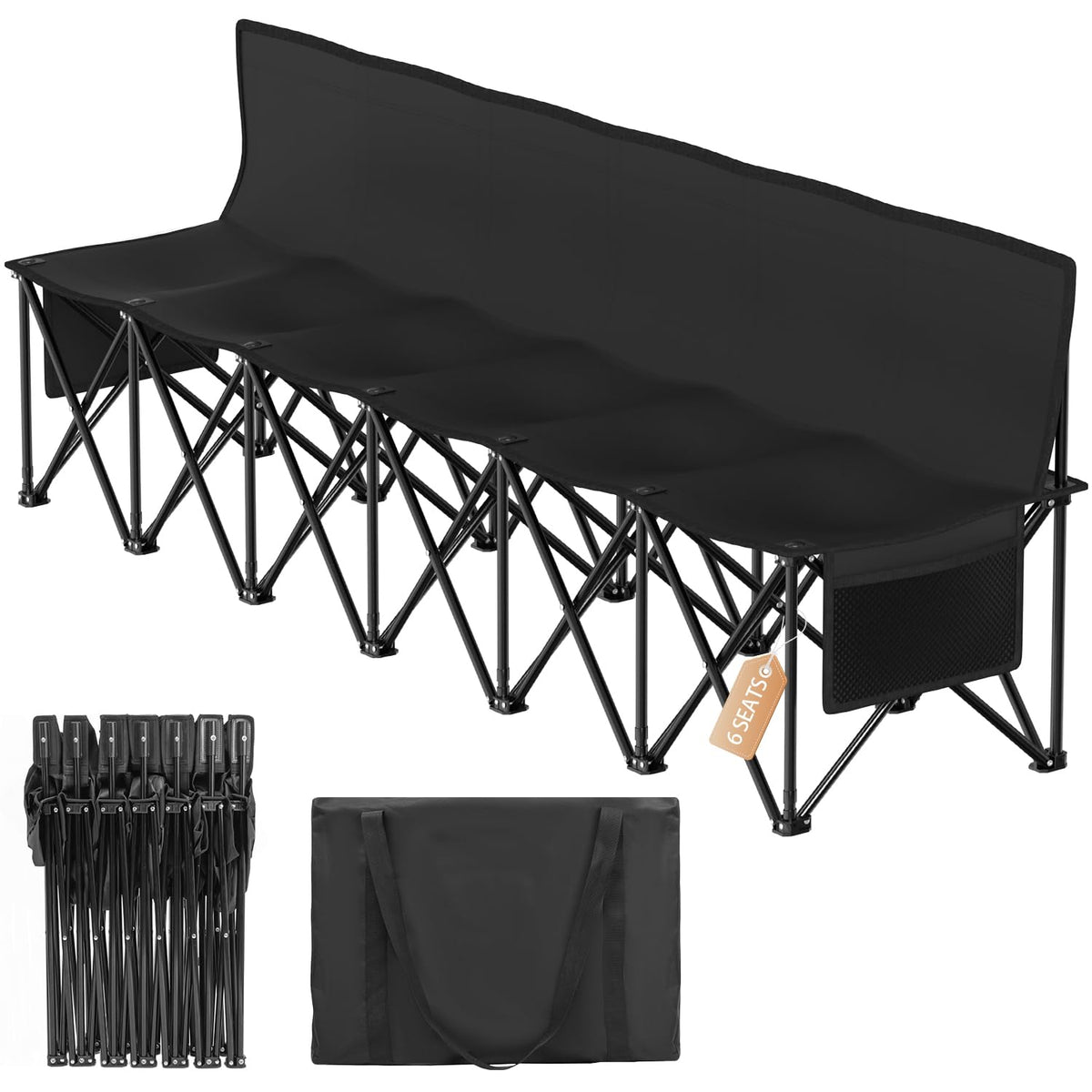 Suteck six-seat folding bench with individual spaces for players.