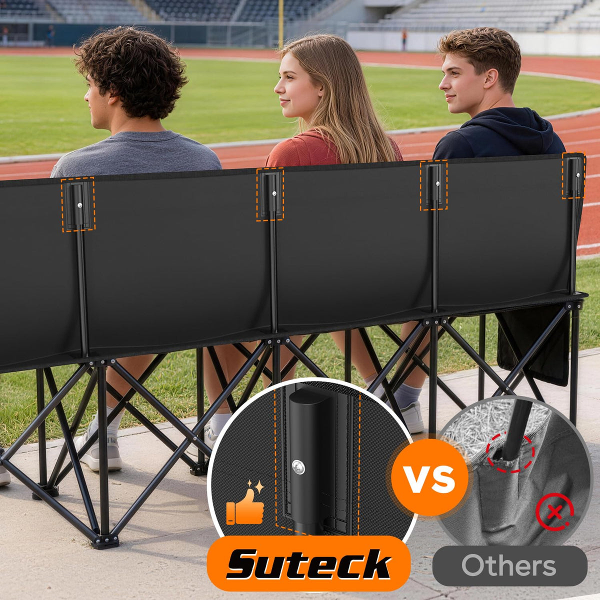 Suteck telescopic support frame provides stable balance on uneven ground.