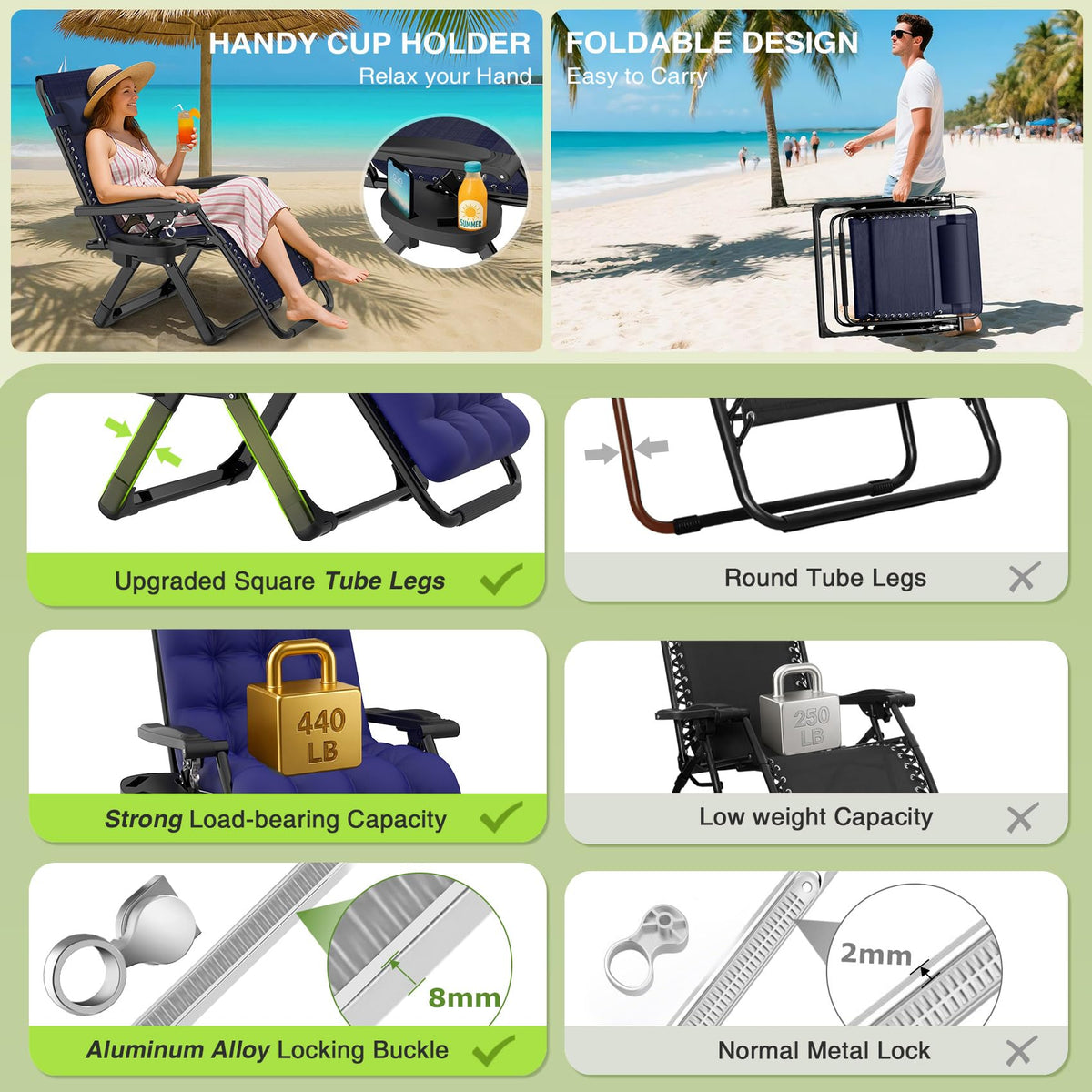 Suteck lounge chair with cup holder for easy access outdoors.