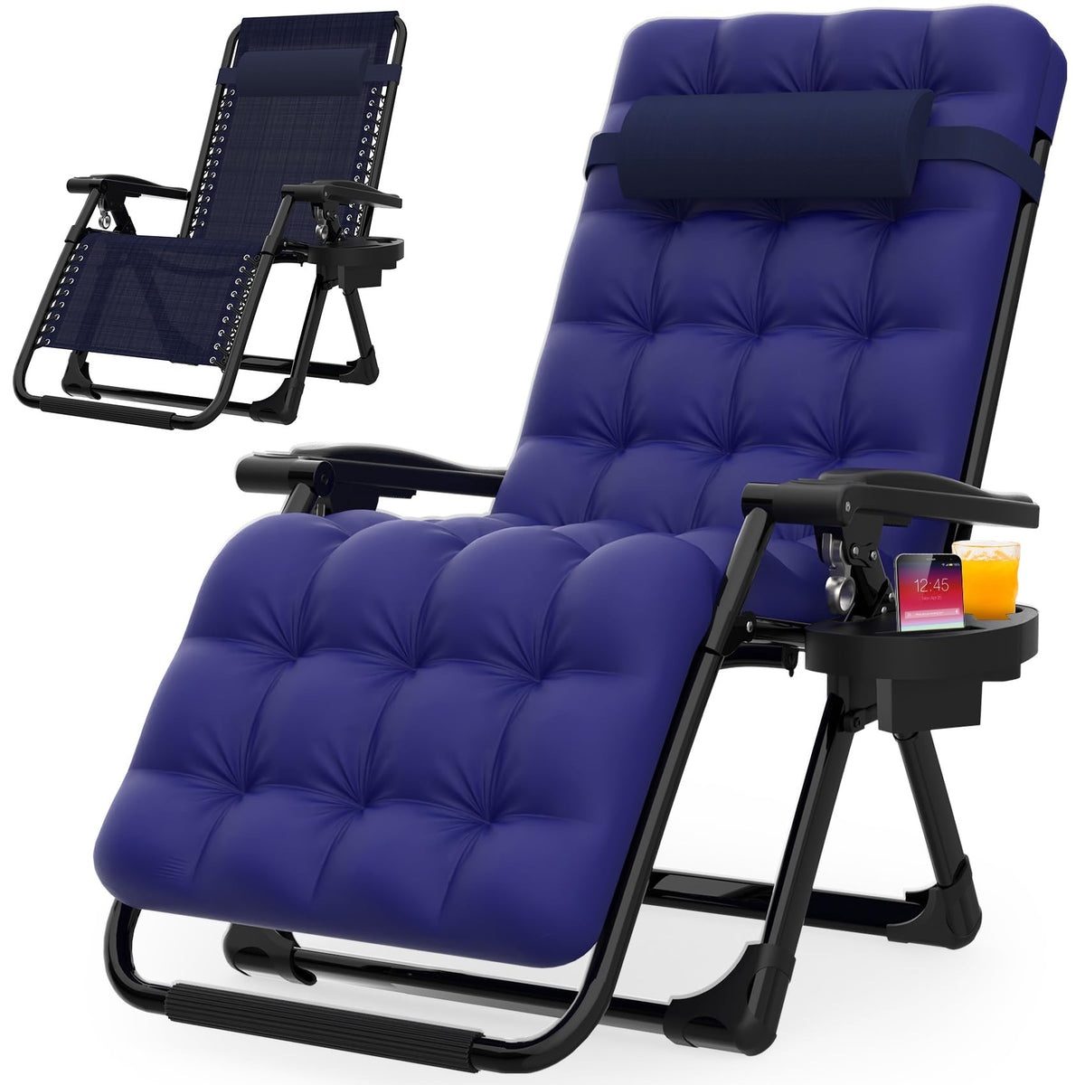 Suteck zero gravity chair in full recline for patio and outdoor use.