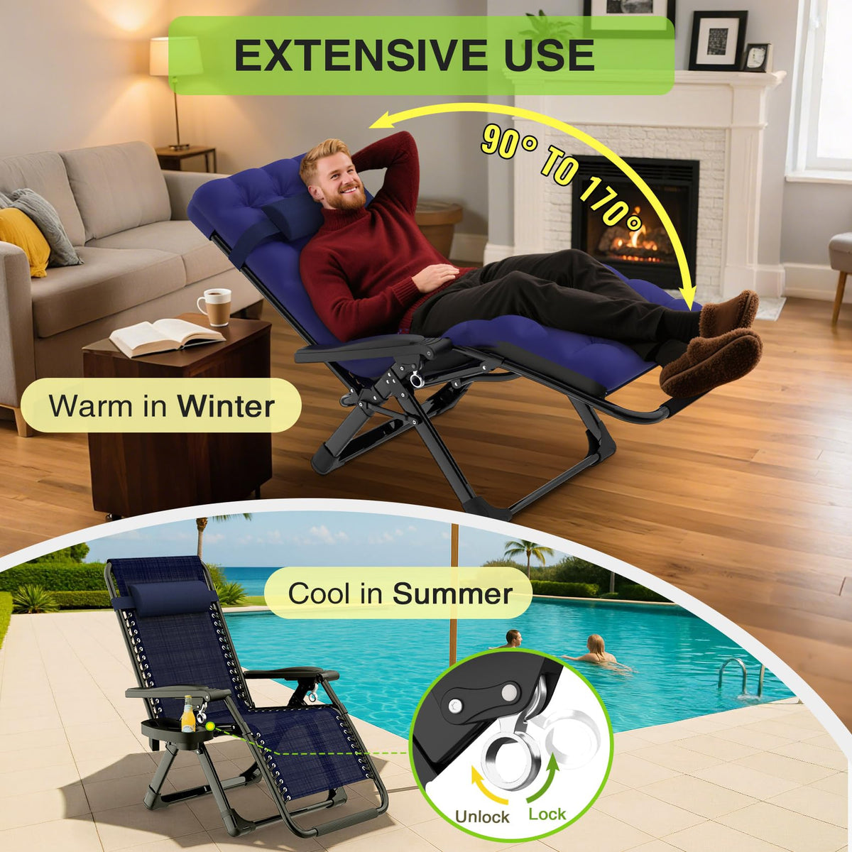 Suteck zero gravity chair folded for portable storage and transport.