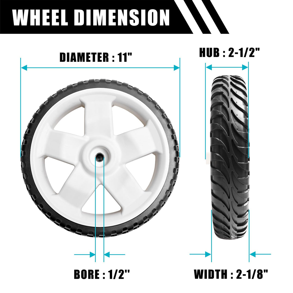 Sutmorly 11-inch rear wheel mounted on Toro 20339 for easy swap.