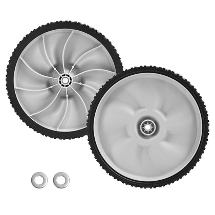 Sutmorly 11-inch rear wheel assembly ready for quick mower replacement.