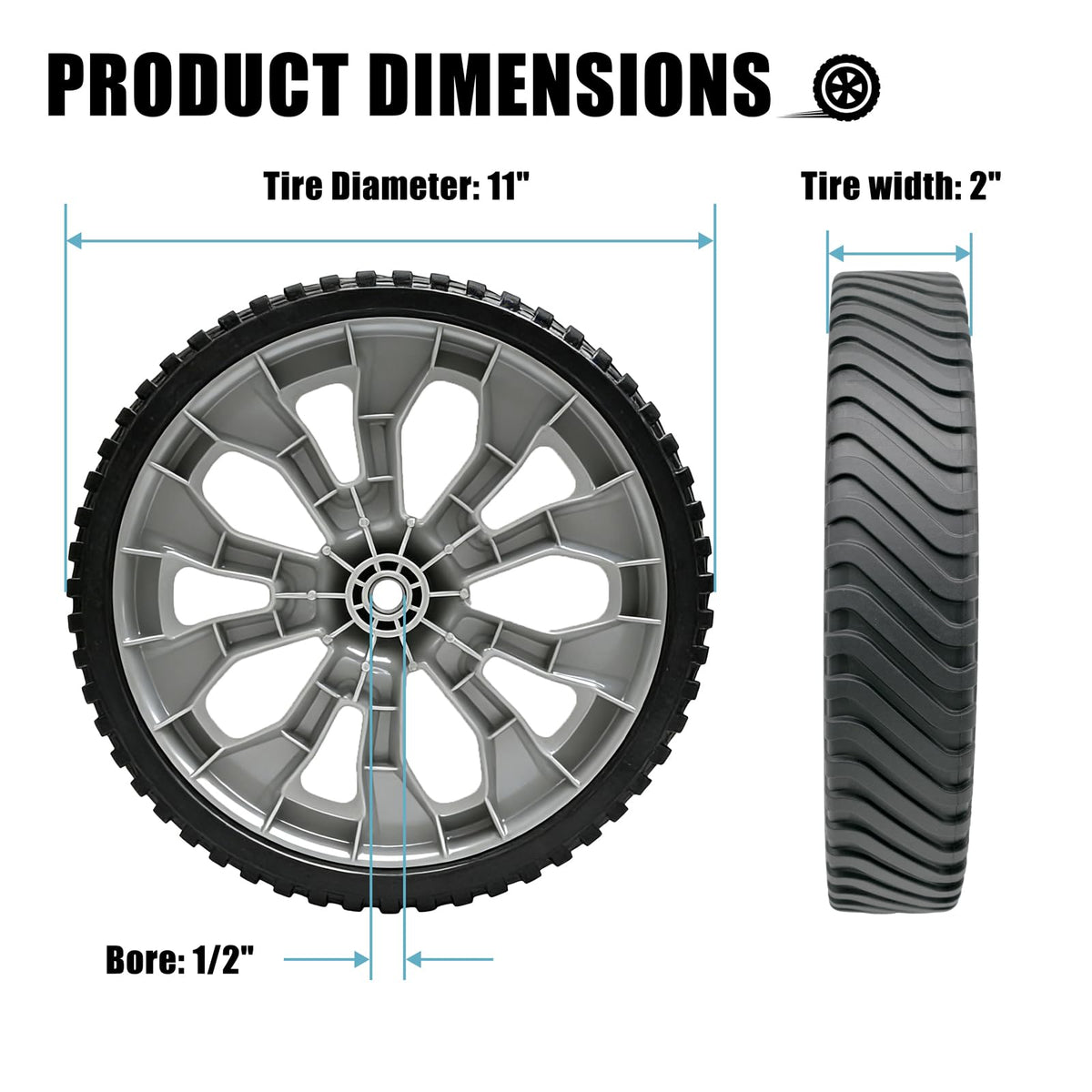 Sutmorly 2-inch wide rear wheel enhances stability on uneven lawns