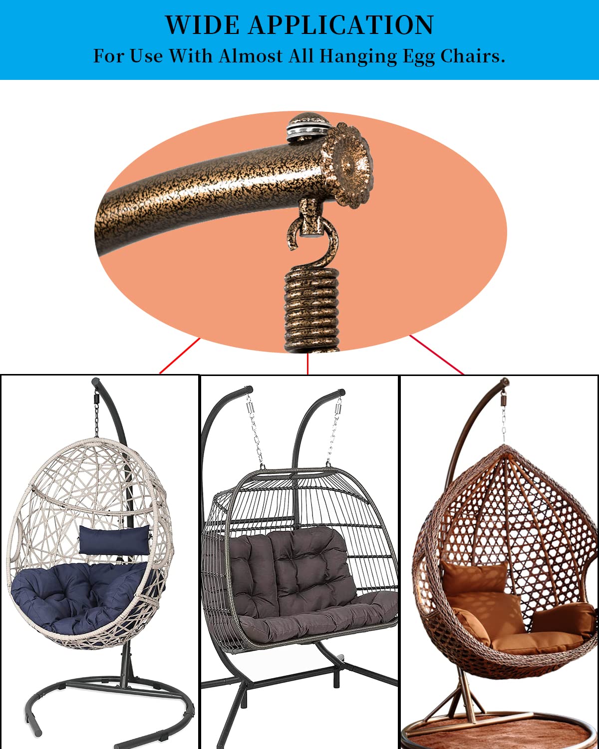 SUUJI egg chair suspension system showcases safe, sturdy support up to 500 pounds.