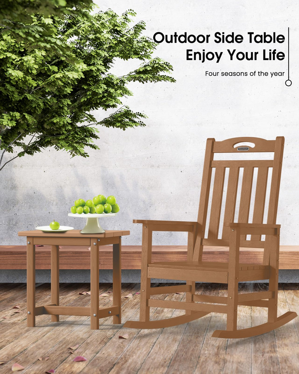 SUUNYN 17-inch HDPE Adirondack end table beside seating, compact design