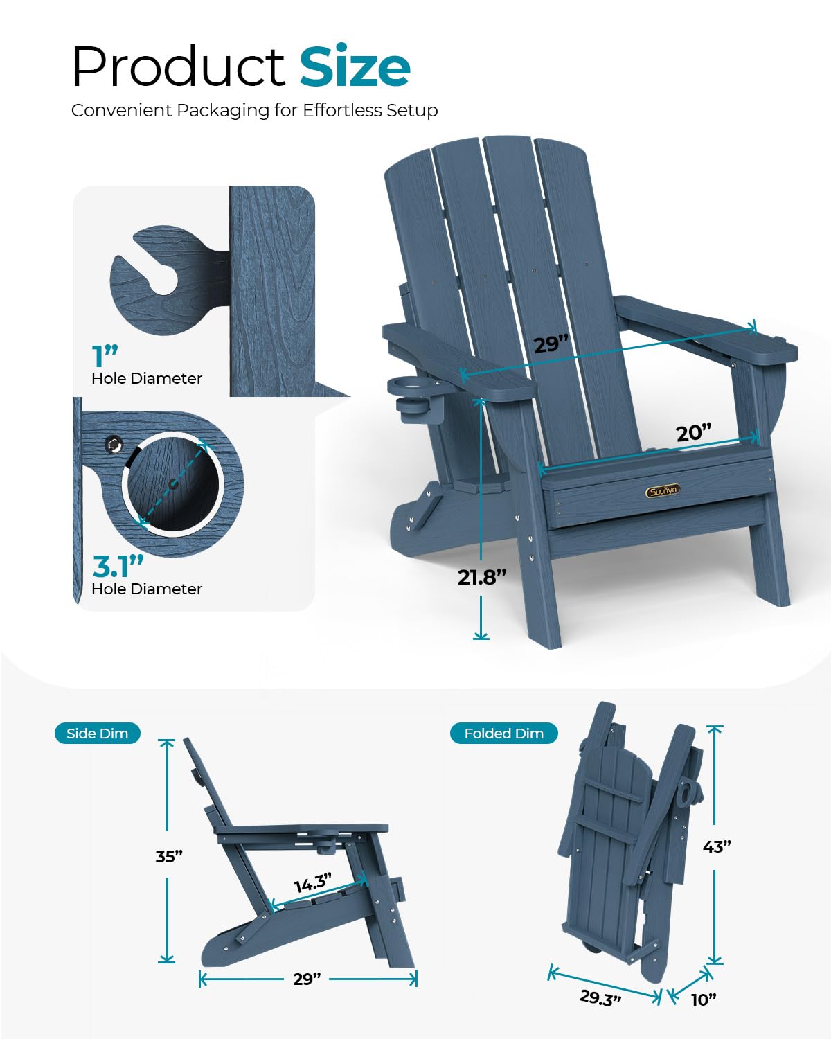 SUUNYN Adirondack chair with wine goblet holder for relaxed evenings outdoors