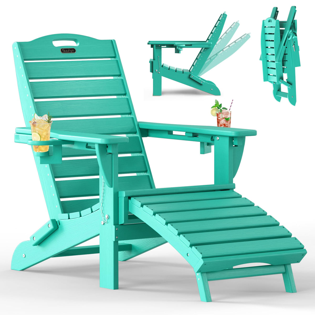 SUUNYN folding Adirondack chair in lake blue, sturdy outdoor seating for sun-soaked days.