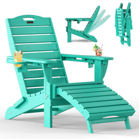 SUUNYN folding Adirondack chair in lake blue, sturdy outdoor seating for sun-soaked days.