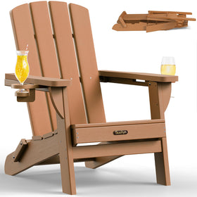 SUUNYN folding Adirondack chair in teak finish for space-saving outdoor use