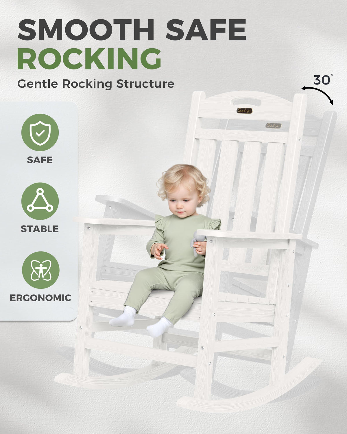 SUUNYN close-up backrest reveals fade-resistant HDPE and smooth, durable finish.