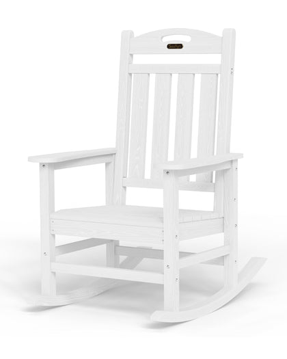SUUNYN oversized rocking chair front view, all-weather HDPE for patios.