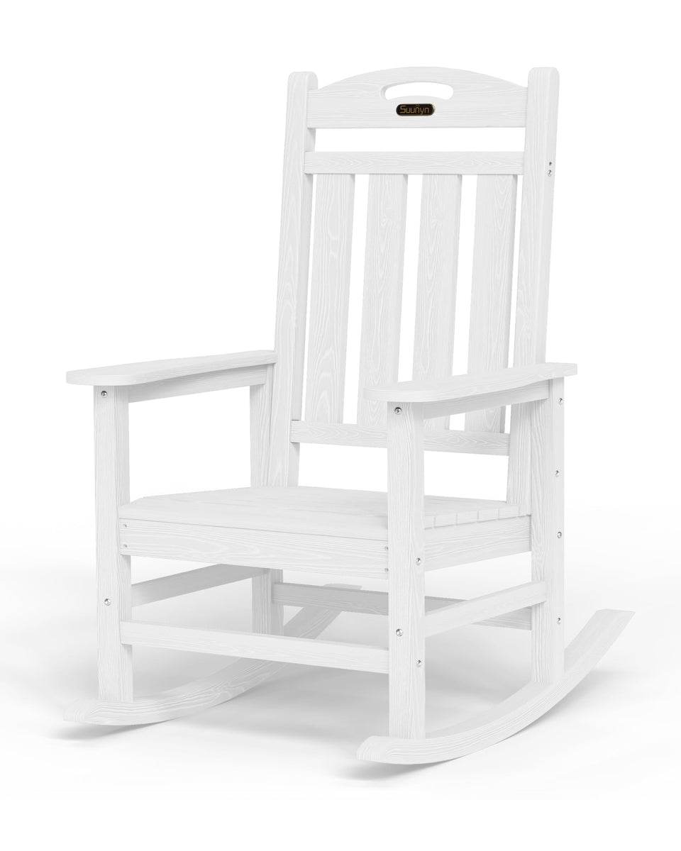 SUUNYN oversized rocking chair front view, all-weather HDPE for patios.