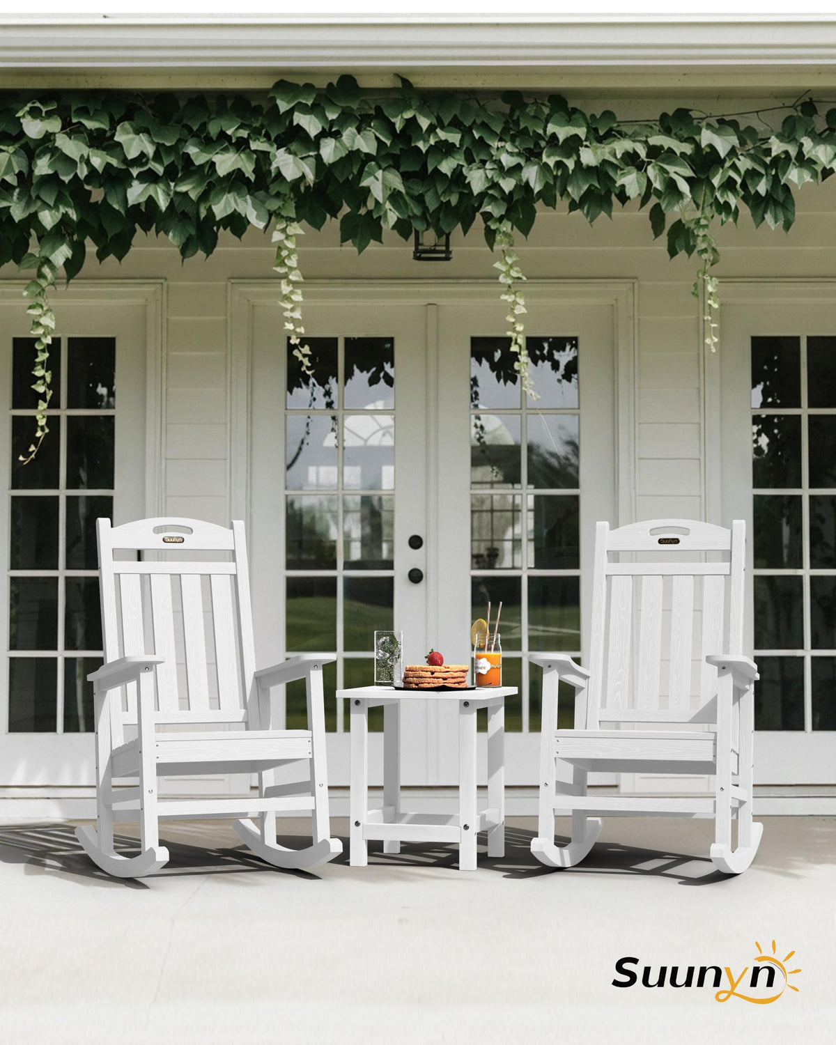 SUUNYN oversized rocking chair side view shows sturdy 380 lb capacity for adults.