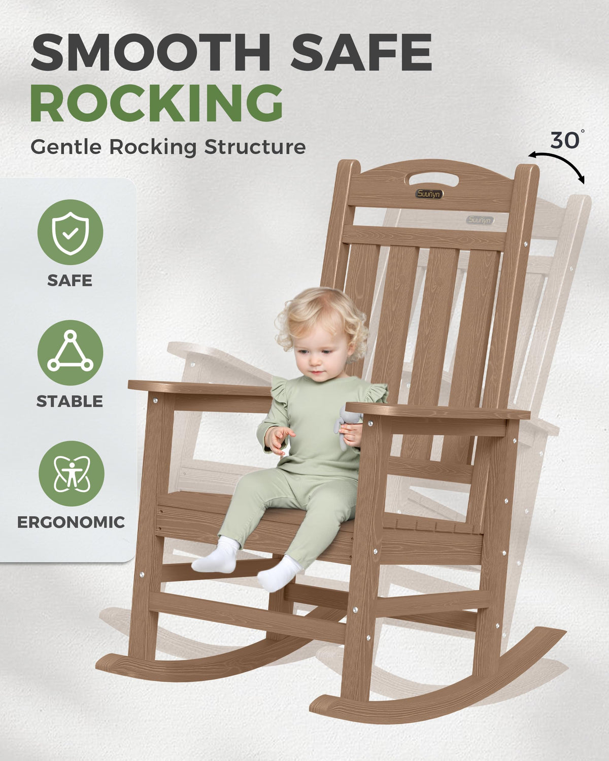 SUUNYN rocking chair assembly steps shown for quick setup.