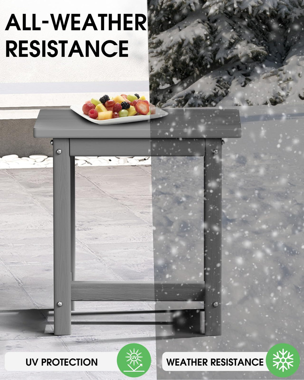 SUUNYN weatherproof patio end table grey by a poolside lounge