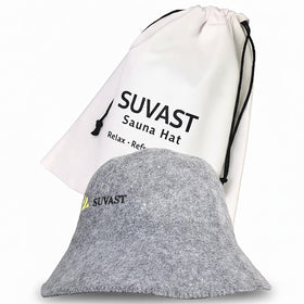Suvast wool sauna cap front view demonstrates heat balance for steam sessions.
