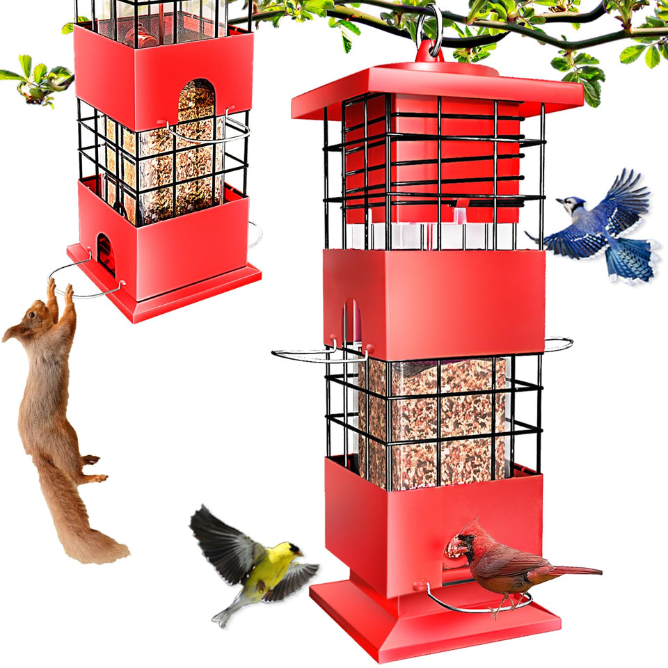 Suwui outdoor bird feeder blocks squirrels with weight-activated mechanism, preserving seed.