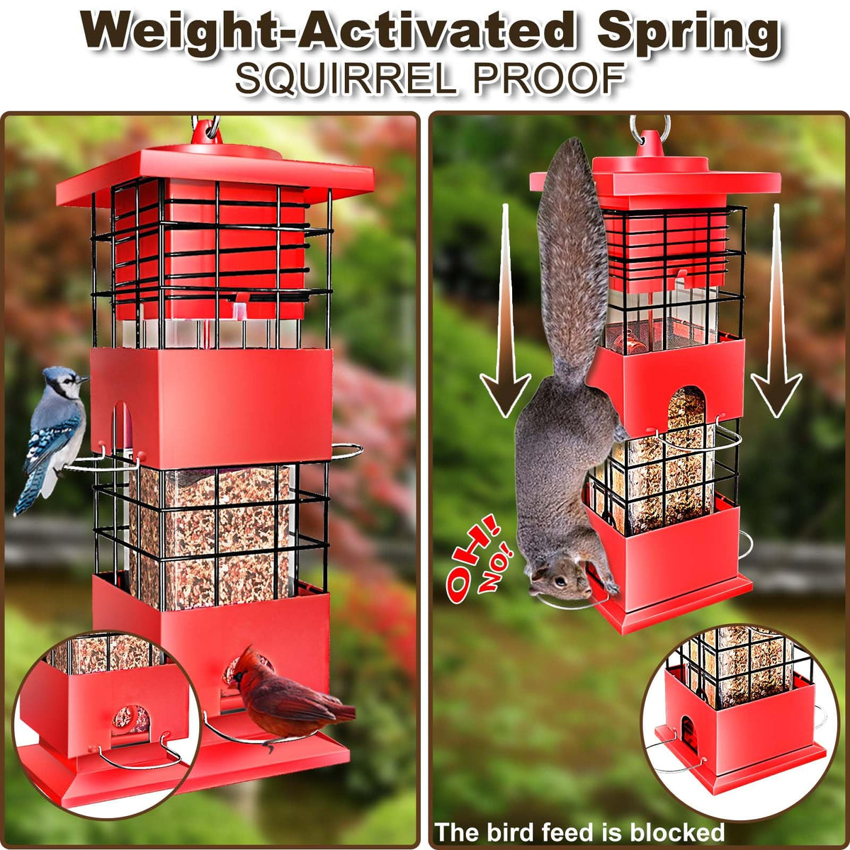 Suwui bird feeder with locking top cover prevents tampering and keeps seeds secure.