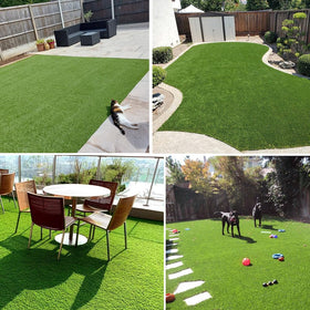 SUWUYUE pet-friendly grass rug handles muddy paws well.
