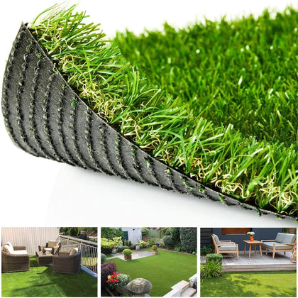 SUWUYUE artificial grass on sunlit patio for a lush, low-maintenance outdoor surface