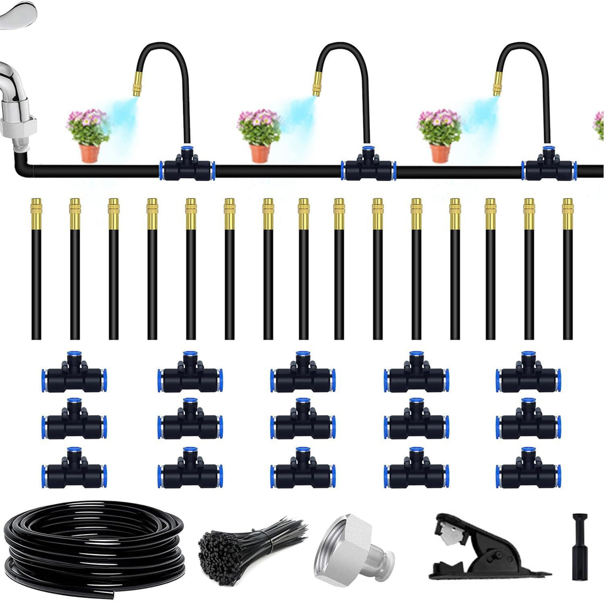 Suyeah drip irrigation kit with 49-21ft tubing for efficient garden watering