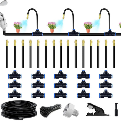 Suyeah drip irrigation kit with 49-21ft tubing for efficient garden watering