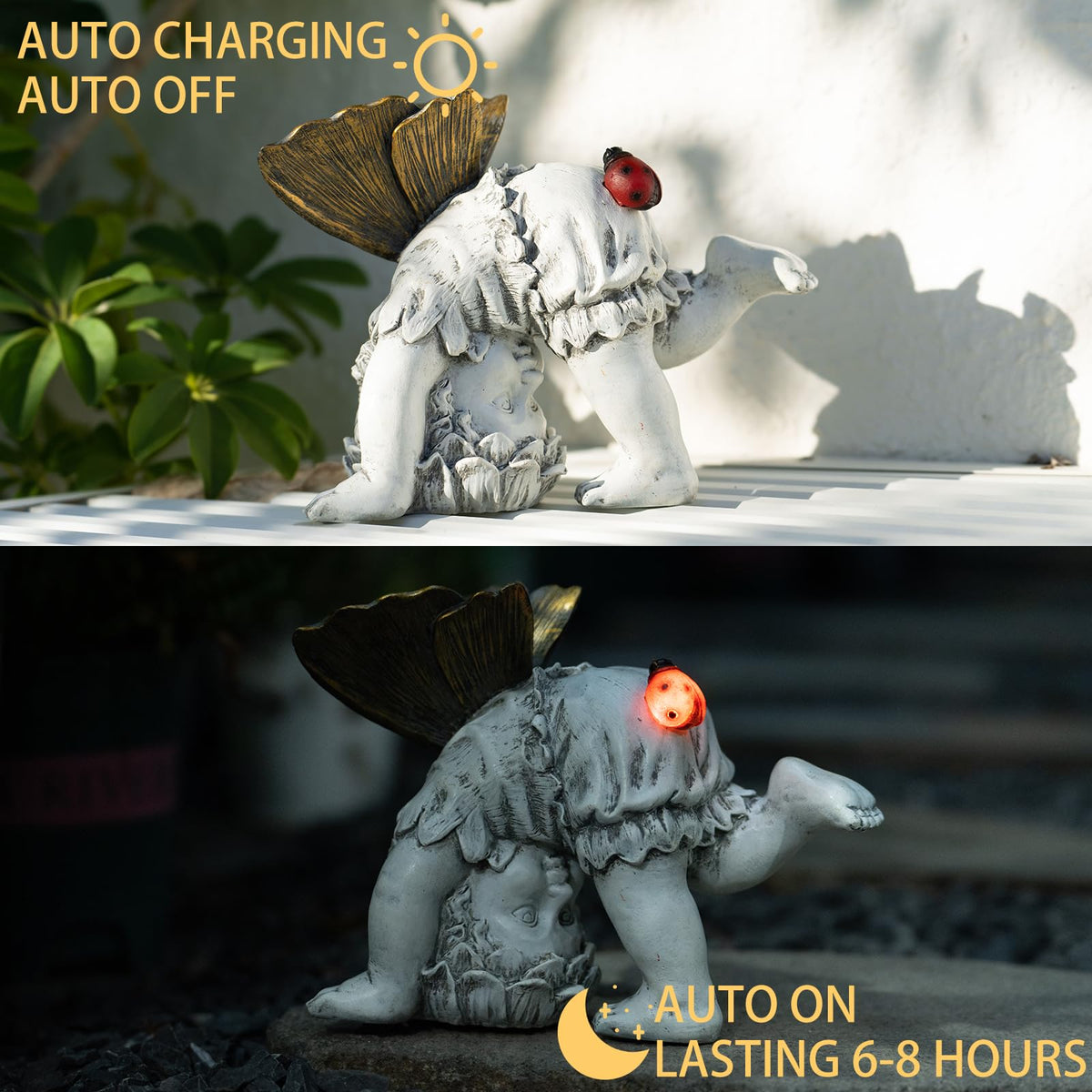 Suyorpe Solar Fairy Garden Statue with ladybug LED brightens nights along walkways