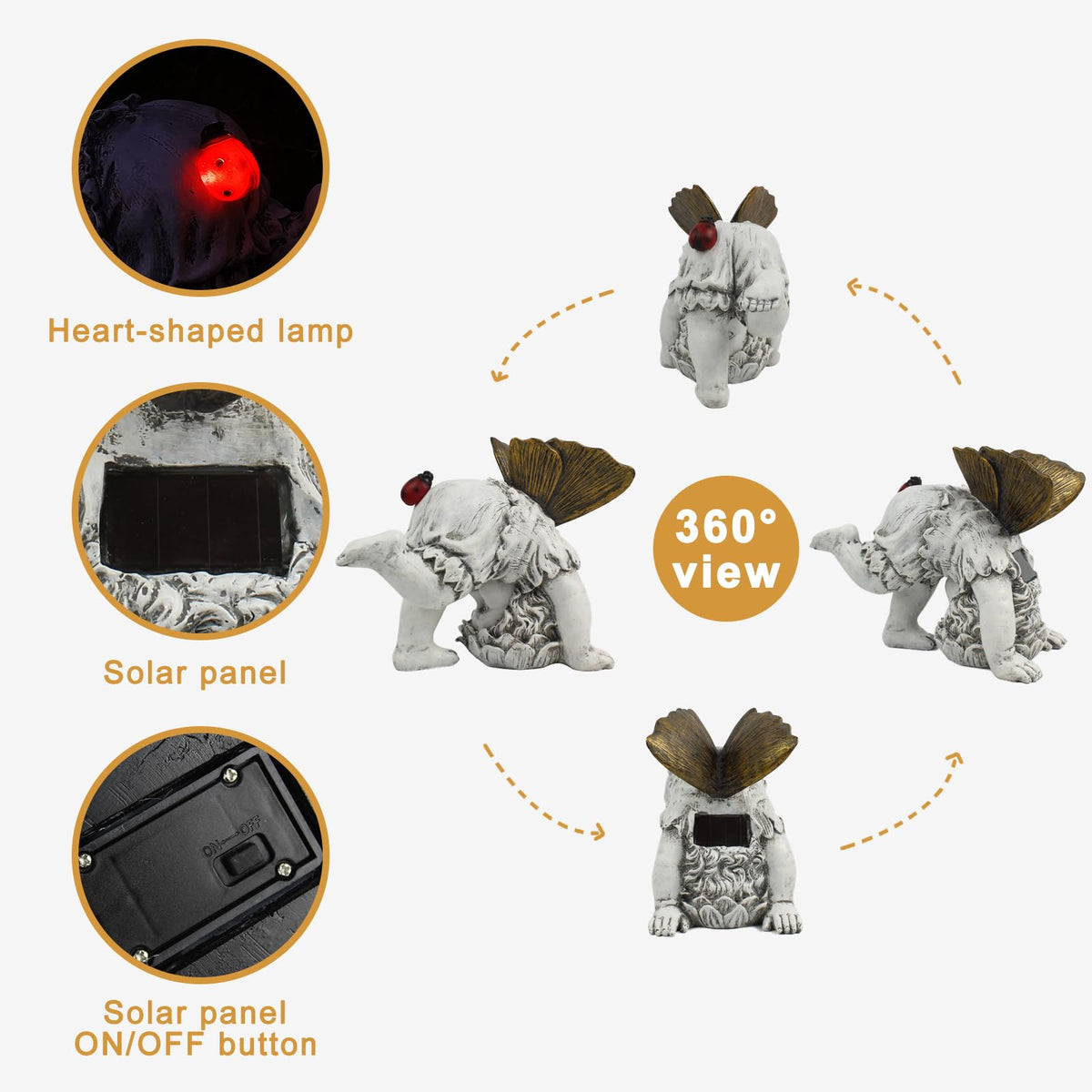 Suyorpe Solar Fairy Garden Statue night light creates warm ambiance on patios
