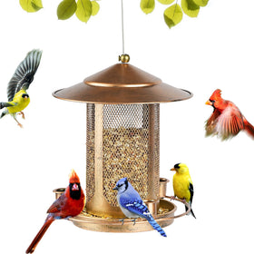 Suyue Y bird feeder showing 4lb capacity with spacious seed tray for multiple birds.