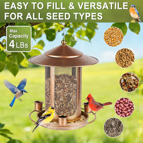 Suyue Y bird feeder with large roof shelter guarding seeds from weather.