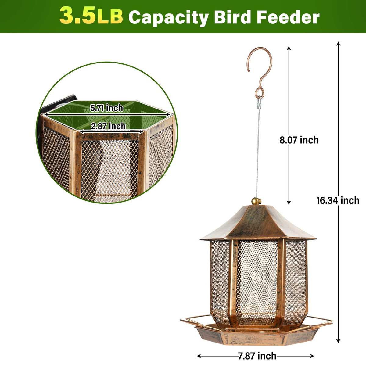 Suyue Y outdoor hanging feeder shows rust-resistant metal for durability.