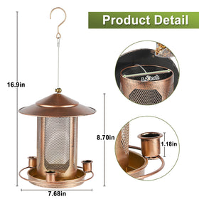 Suyue Y bird feeder in metal, emphasizing squirrel-proof durability outdoors.