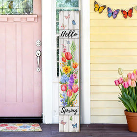 SUZEJHE tulips and butterflies welcome sign enhances curb appeal and seasonal charm