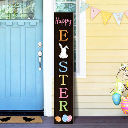 SUZEJHE Easter porch sign with bunny welcome for a warm entryway