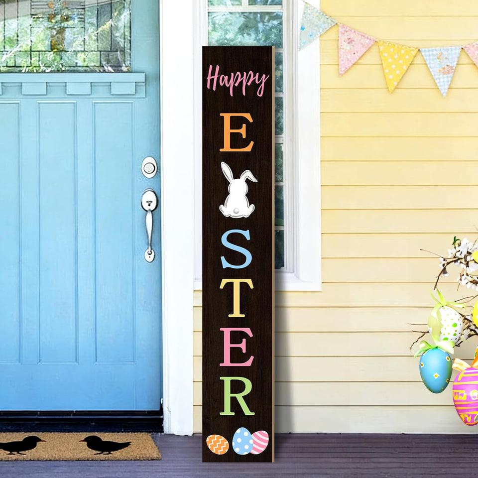 SUZEJHE Easter porch sign with bunny welcome for a warm entryway
