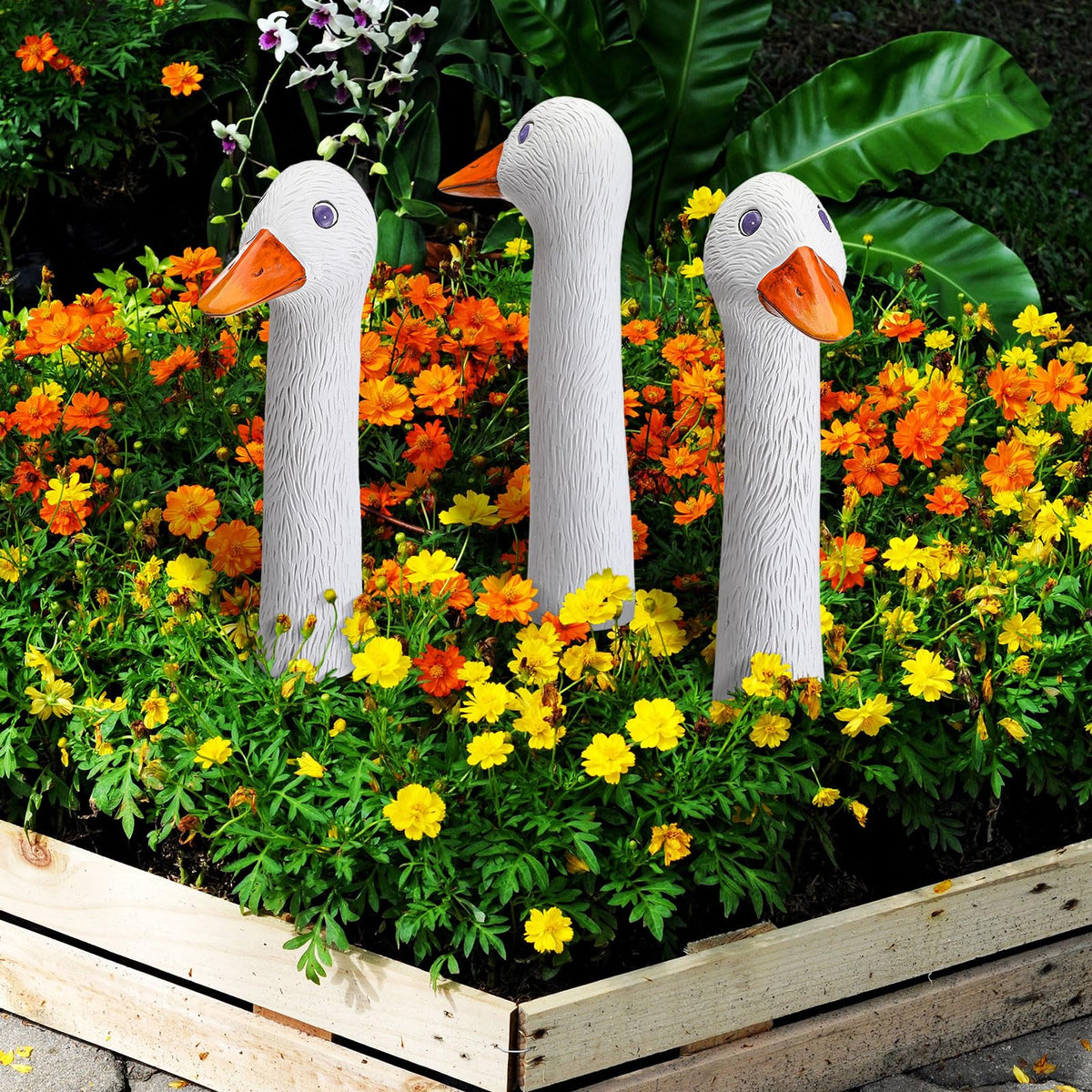 Suzile edge-of-flower bed decor goose accents the yard with character.