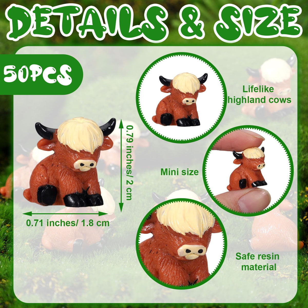 Suzile Highland cow miniature design closeup highlights cute details for crafts