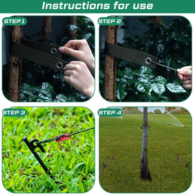 Leaning sapling supported by Suzile adjustable tension for upright growth.