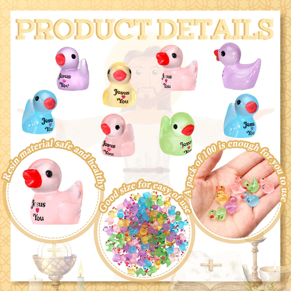 White Suzile ducks glow gently for church decor and gifts.