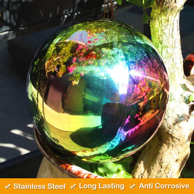 Suzile mirror-polish gazing ball enhances spaces with brilliant reflections.