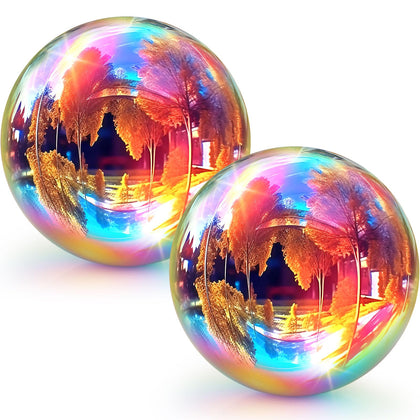 Suzile rainbow 10-inch gazing ball from the 2-pack adds a striking focal point to the garden.