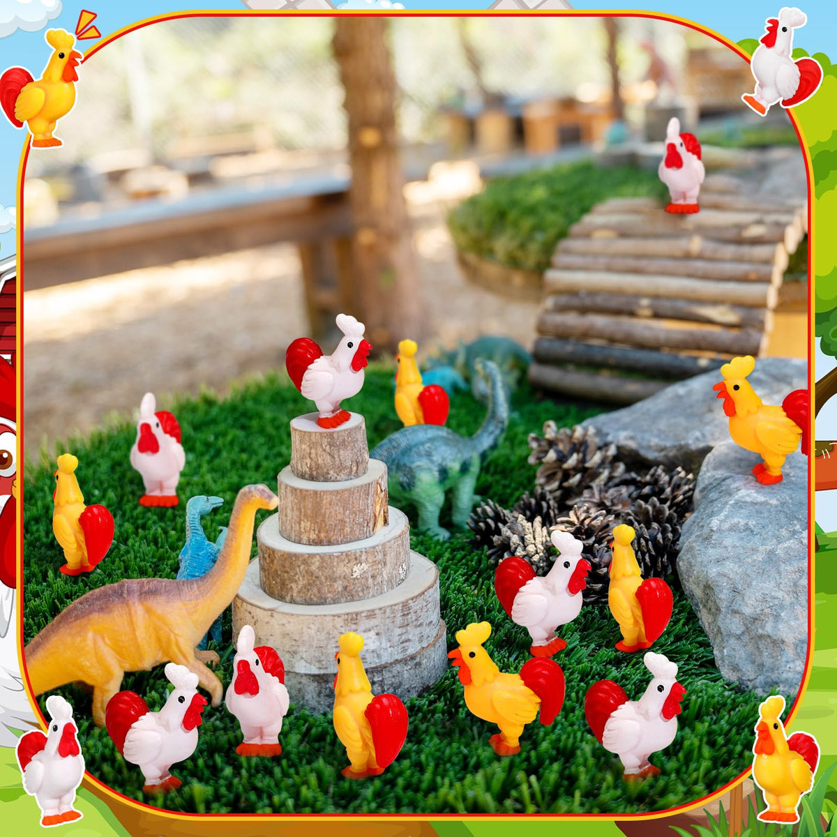 Suzile resin chick figurine in a small garden scene.