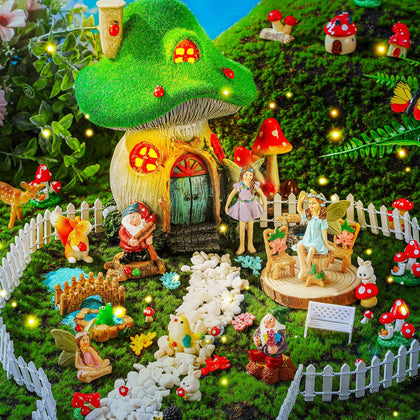 Suzile solar fairy house with mushroom kit glows at dusk, adding whimsy to outdoor spaces.